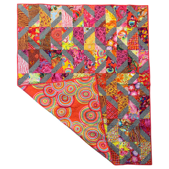 Handmade Lap Quilt Reversible Zig Zag UFO Circles Strip Search Patchwork 54 x 67